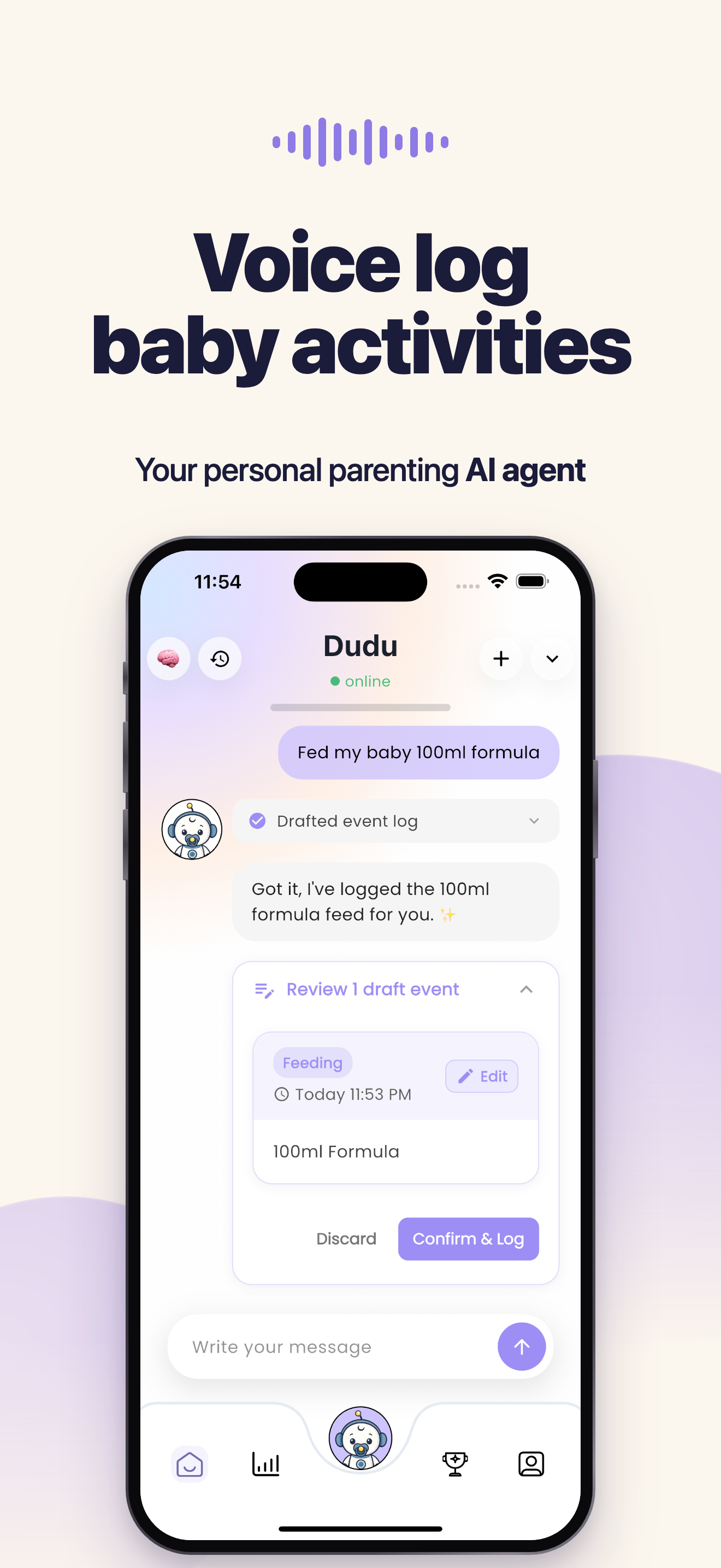 Voice log baby activities — your personal parenting AI agent