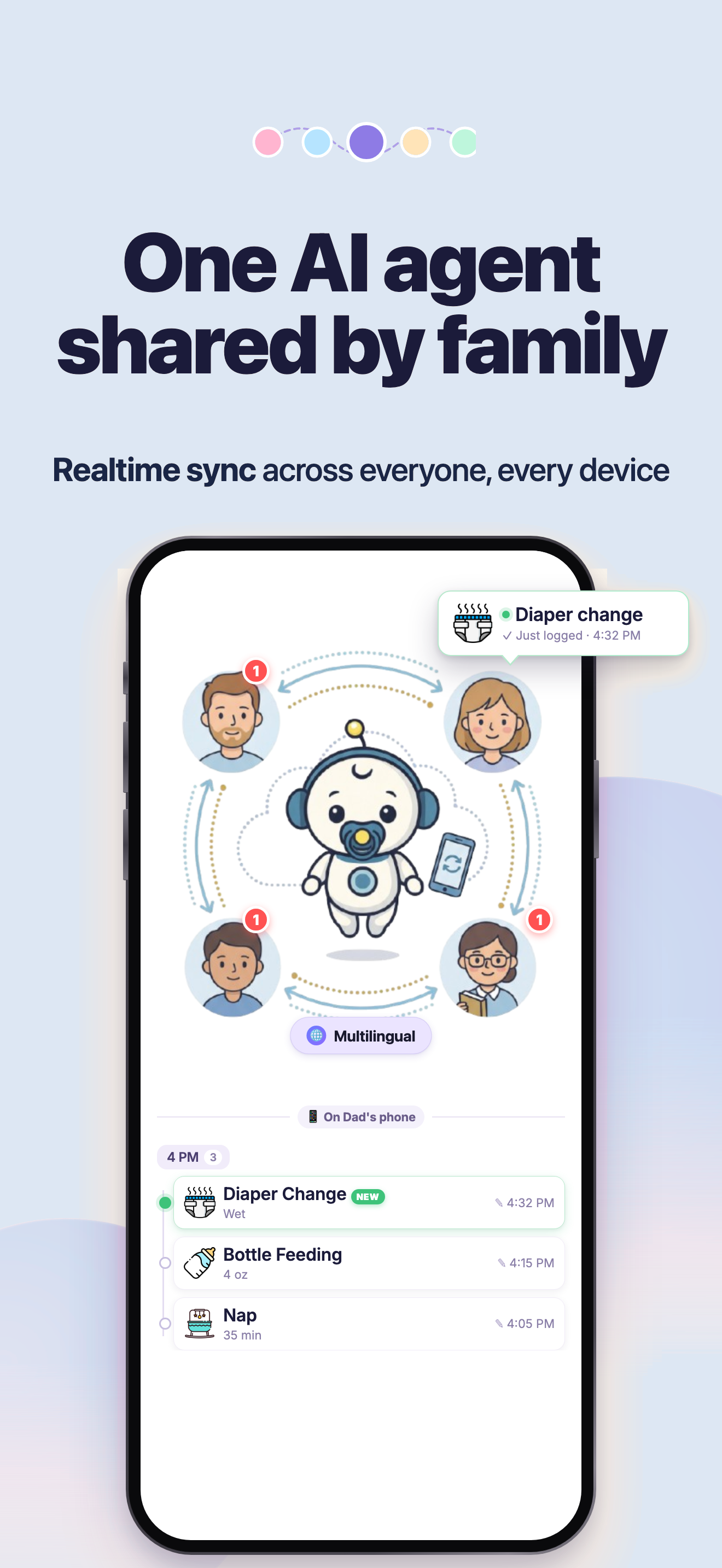 One AI agent shared by family — realtime sync across everyone, every device